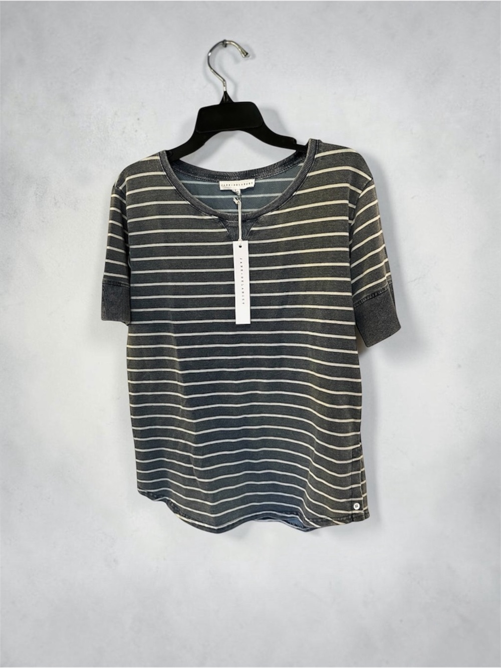 Jane and Delancey Charcoal and White Striped Short Sleeve Tee